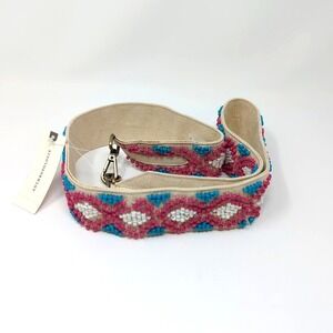 NWT‎ ANTHROPOLOGIE Beige Beaded Pink Blue Belt/Purse Strap One Size 42"-46"